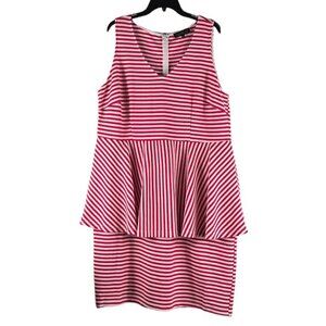 ELOQUII Peplum Dress Sleeveless V Neck Back Zip Striped Pink White Size 20